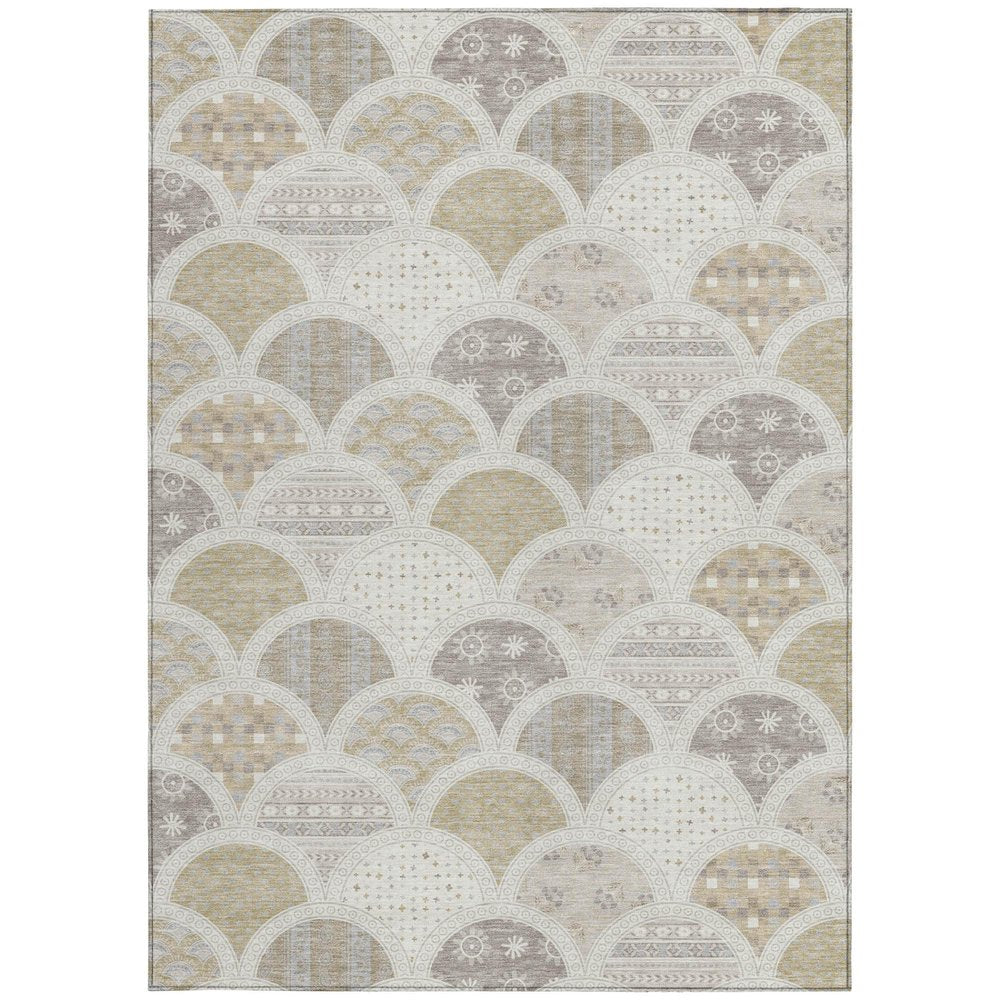 8' X 10' Ivory And Silver Geometric Washable Indoor Outdoor Area Rug