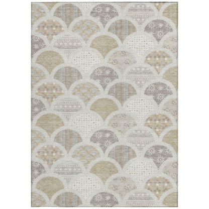 8' X 10' Ivory And Silver Geometric Washable Indoor Outdoor Area Rug