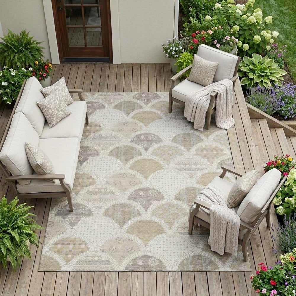 9' X 12' Ivory And Silver Geometric Washable Indoor Outdoor Area Rug HomeRoots