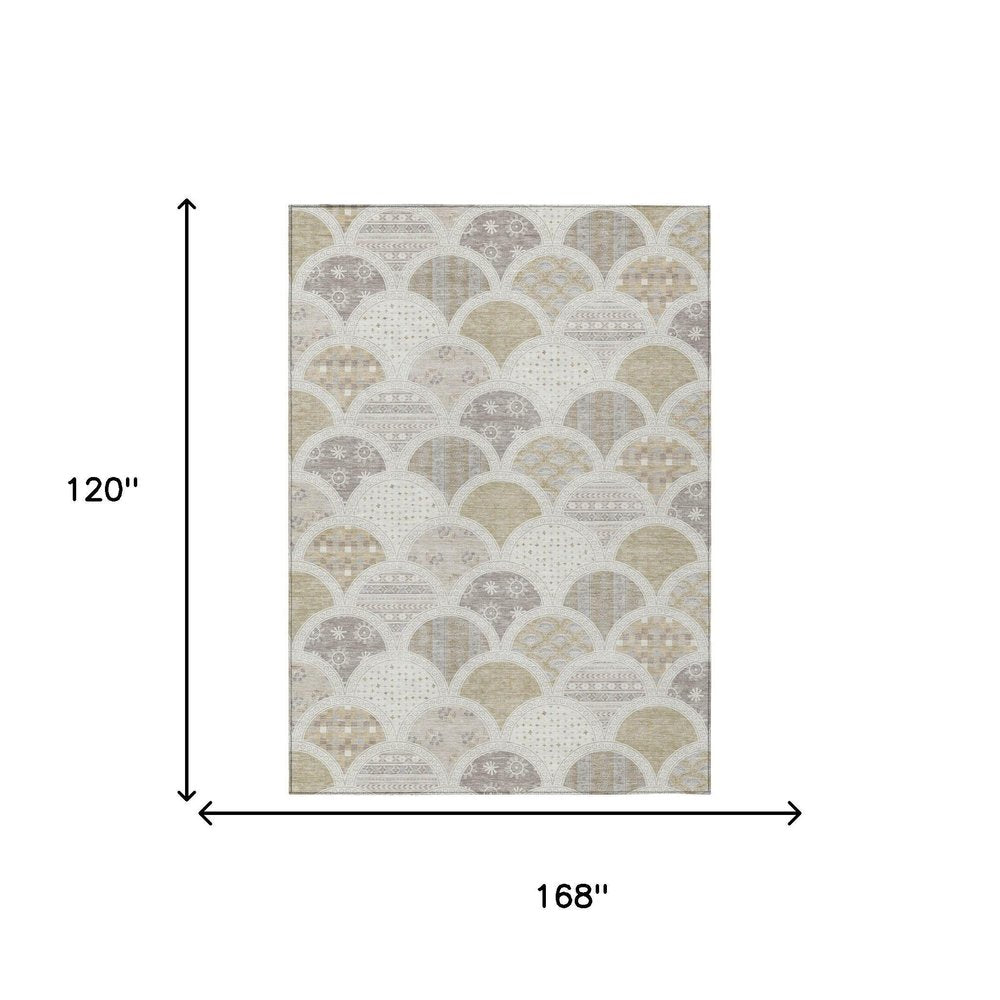 10' X 14' Ivory And Silver Geometric Washable Indoor Outdoor Area Rug HomeRoots