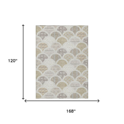 10' X 14' Ivory And Silver Geometric Washable Indoor Outdoor Area Rug HomeRoots