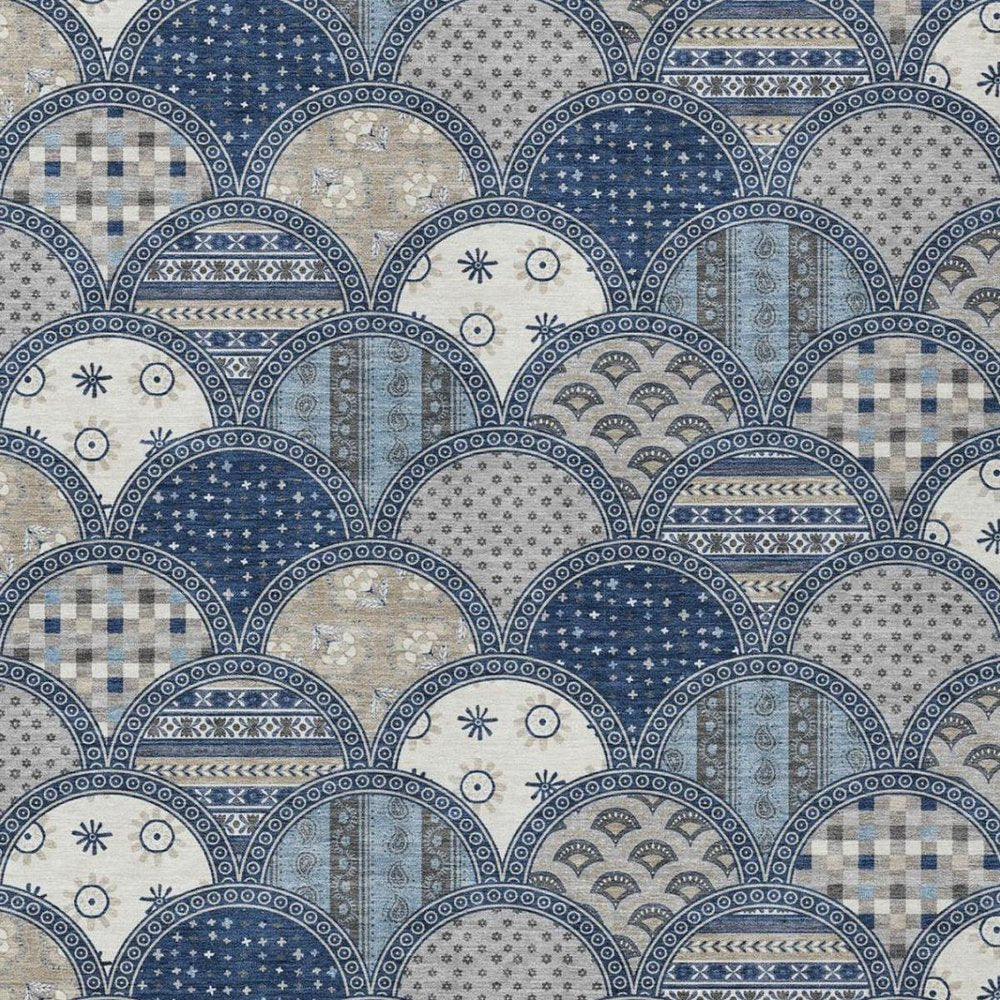 3' X 5' Navy Blue And Blue Geometric Washable Indoor Outdoor Area Rug
