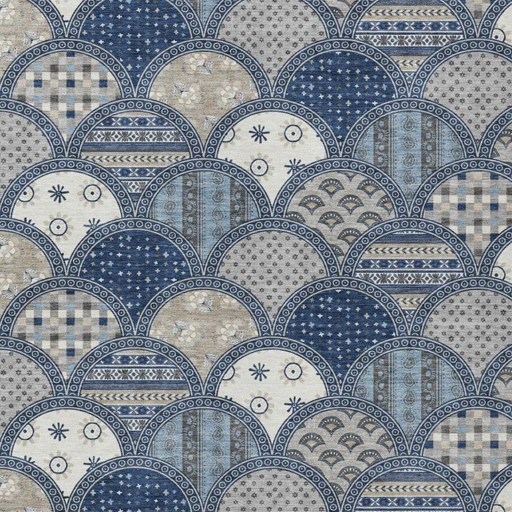 3' X 5' Navy Blue And Blue Geometric Washable Indoor Outdoor Area Rug — view 8