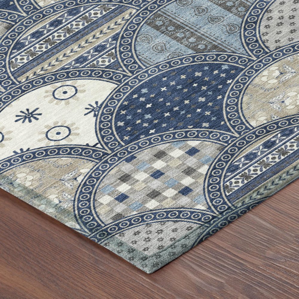 5' X 8' Navy Blue And Blue Geometric Washable Indoor Outdoor Area Rug HomeRoots