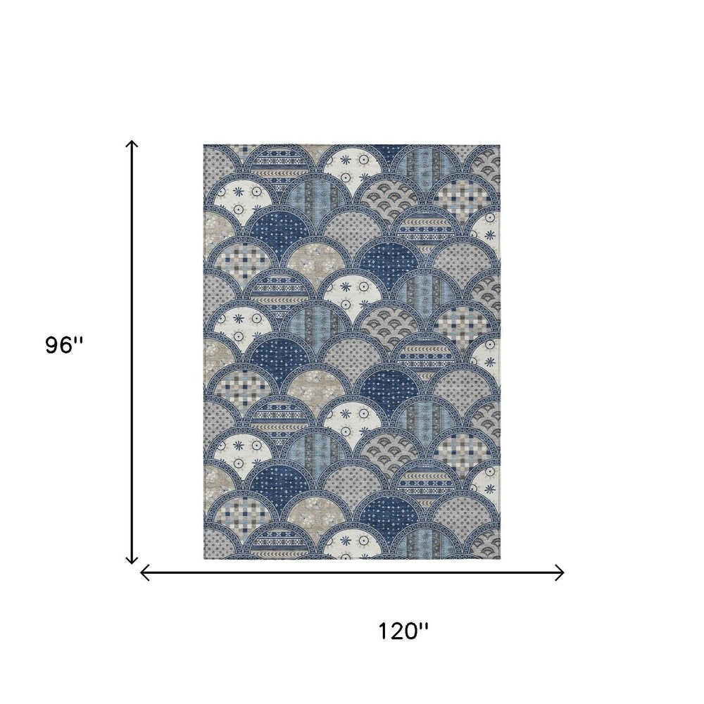 8' X 10' Navy Blue And Blue Geometric Washable Indoor Outdoor Area Rug HomeRoots