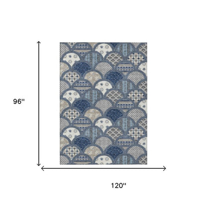 8' X 10' Navy Blue And Blue Geometric Washable Indoor Outdoor Area Rug HomeRoots