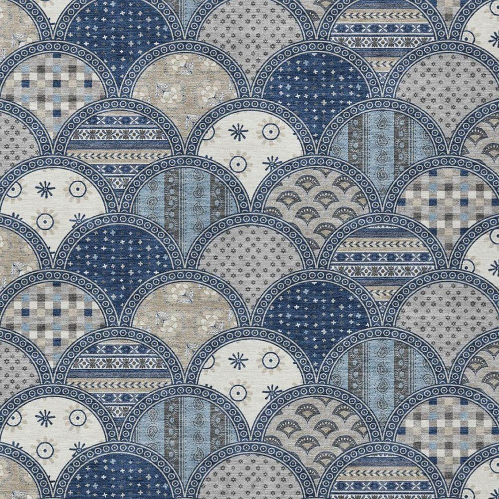 8' X 10' Navy Blue And Blue Geometric Washable Indoor Outdoor Area Rug
