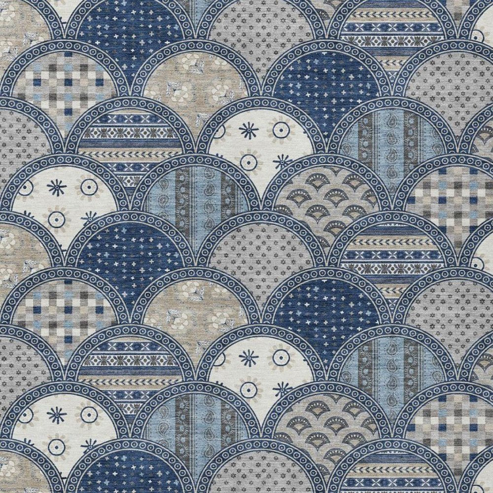 8' X 10' Navy Blue And Blue Geometric Washable Indoor Outdoor Area Rug