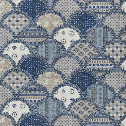 8' X 10' Navy Blue And Blue Geometric Washable Indoor Outdoor Area Rug