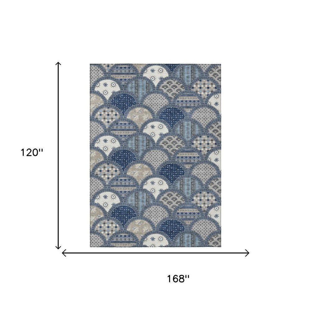 10' X 14' Navy Blue And Blue Geometric Washable Indoor Outdoor Area Rug HomeRoots