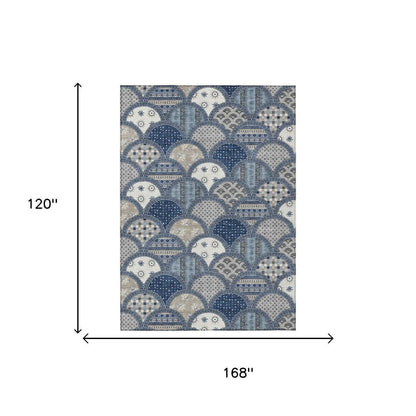 10' X 14' Navy Blue And Blue Geometric Washable Indoor Outdoor Area Rug HomeRoots