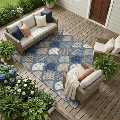 10' X 14' Navy Blue And Blue Geometric Washable Indoor Outdoor Area Rug HomeRoots