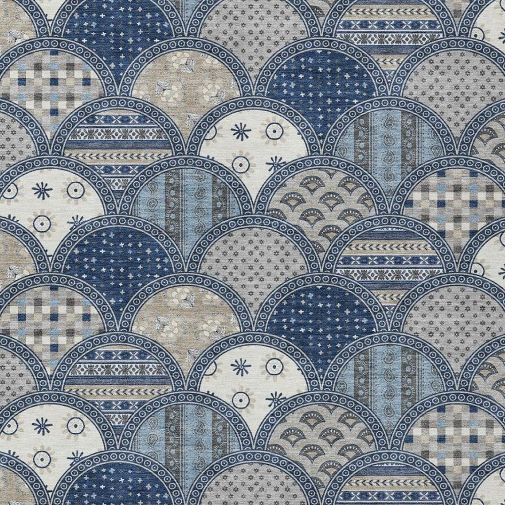 10' X 14' Navy Blue And Blue Geometric Washable Indoor Outdoor Area Rug