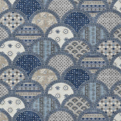 10' X 14' Navy Blue And Blue Geometric Washable Indoor Outdoor Area Rug