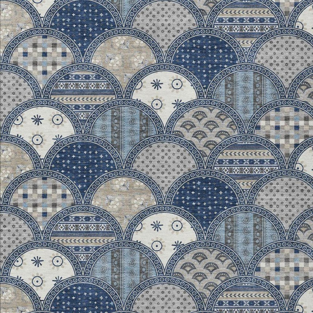 10' X 14' Navy Blue And Blue Geometric Washable Indoor Outdoor Area Rug