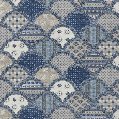 10' X 14' Navy Blue And Blue Geometric Washable Indoor Outdoor Area Rug