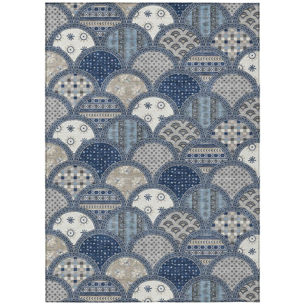 10' X 14' Navy Blue And Blue Geometric Washable Indoor Outdoor Area Rug HomeRoots