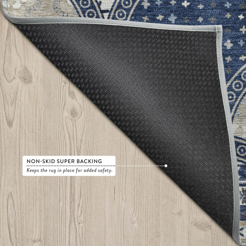 10' X 14' Navy Blue And Blue Geometric Washable Indoor Outdoor Area Rug