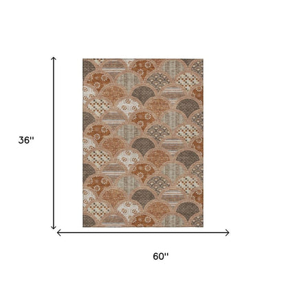 3' X 5' Orange And Chocolate Geometric Washable Indoor Outdoor Area Rug HomeRoots