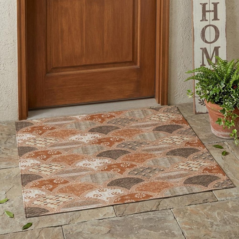 3' X 5' Orange And Chocolate Geometric Washable Indoor Outdoor Area Rug HomeRoots