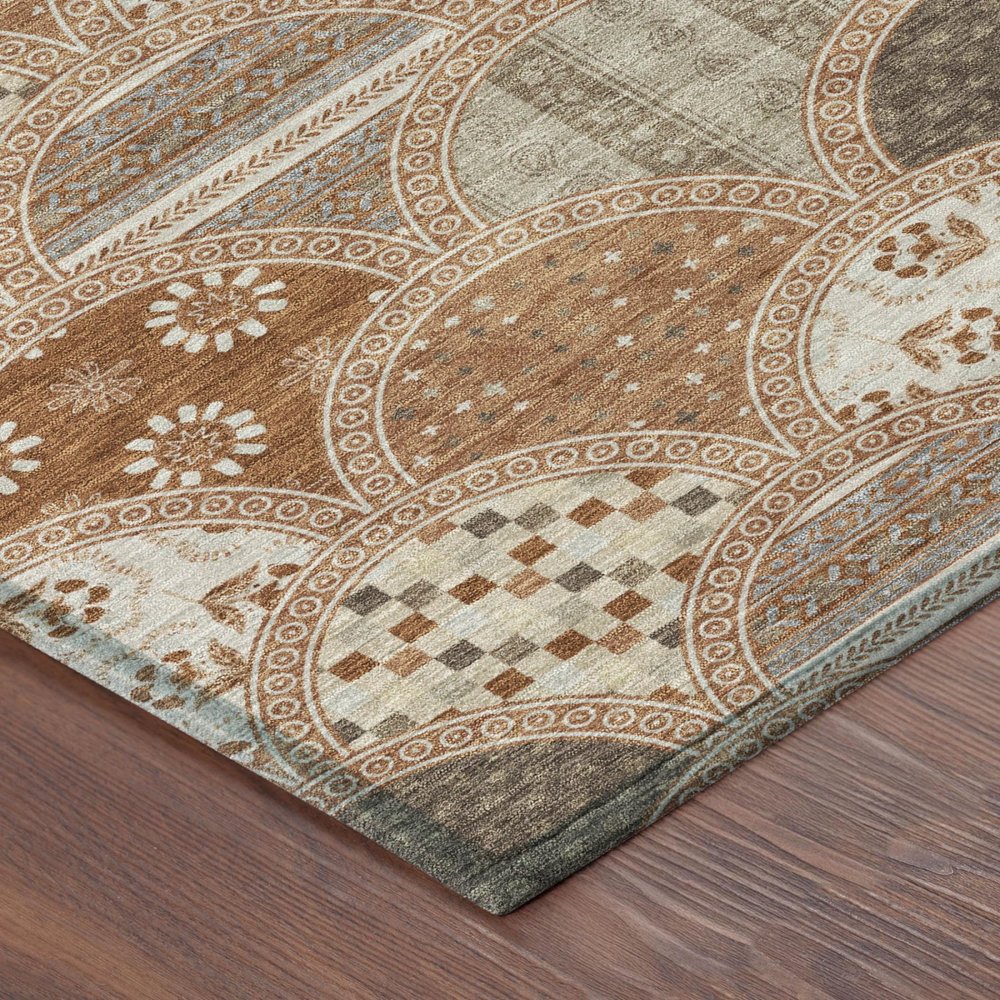 5' X 8' Orange And Chocolate Geometric Washable Indoor Outdoor Area Rug HomeRoots