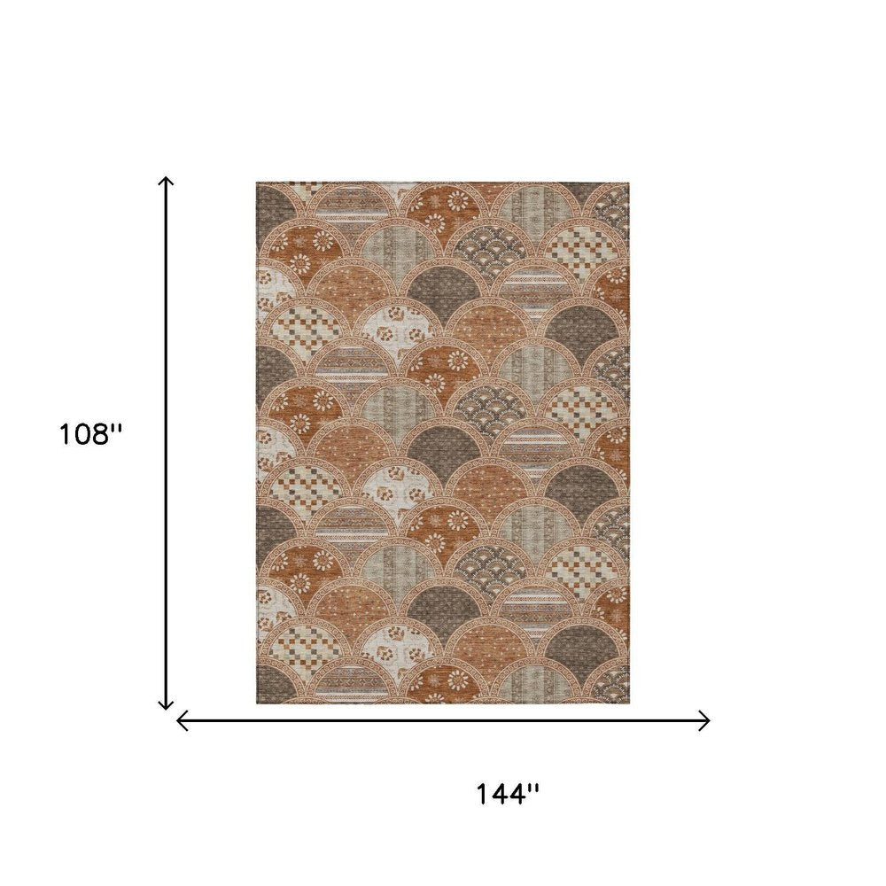 9' X 12' Orange And Chocolate Geometric Washable Indoor Outdoor Area Rug HomeRoots