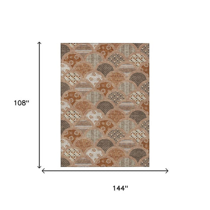 9' X 12' Orange And Chocolate Geometric Washable Indoor Outdoor Area Rug HomeRoots