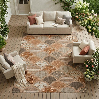 9' X 12' Orange And Chocolate Geometric Washable Indoor Outdoor Area Rug HomeRoots