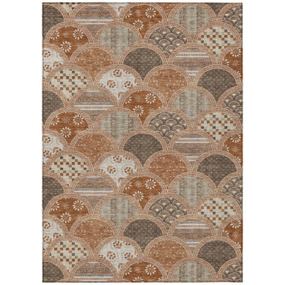 9' X 12' Orange And Chocolate Geometric Washable Indoor Outdoor Area Rug HomeRoots