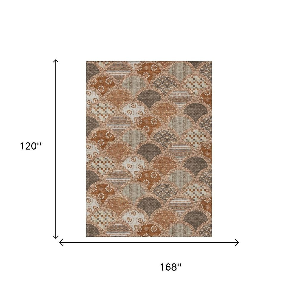 10' X 14' Orange And Chocolate Geometric Washable Indoor Outdoor Area Rug HomeRoots