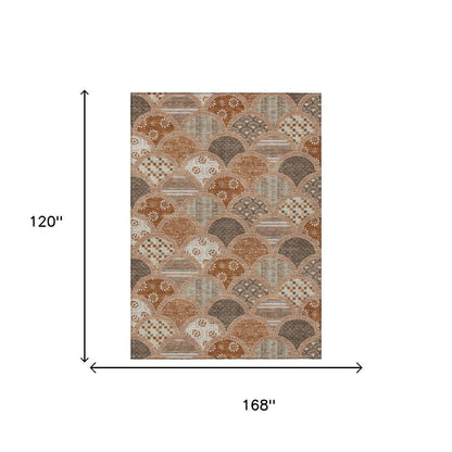 10' X 14' Orange And Chocolate Geometric Washable Indoor Outdoor Area Rug HomeRoots