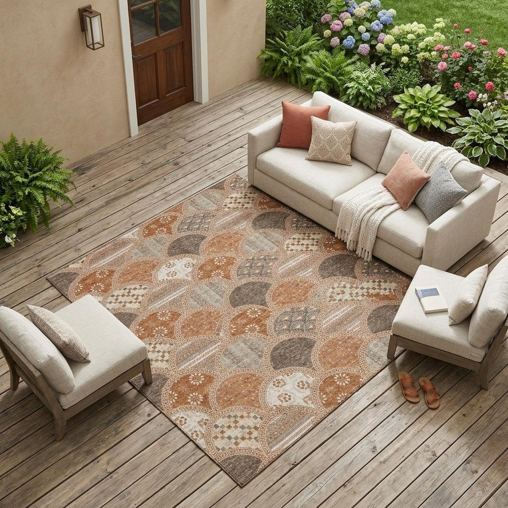 10' X 14' Orange And Chocolate Geometric Washable Indoor Outdoor Area Rug HomeRoots
