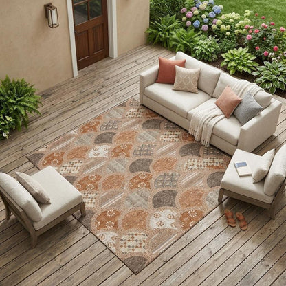 10' X 14' Orange And Chocolate Geometric Washable Indoor Outdoor Area Rug HomeRoots