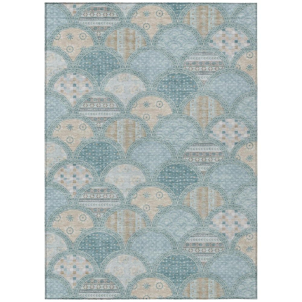 5' X 8' Teal Blue And Silver Geometric Washable Indoor Outdoor Area Rug HomeRoots