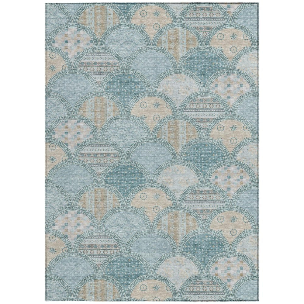 8' X 10' Teal Blue And Silver Geometric Washable Indoor Outdoor Area Rug — view 8