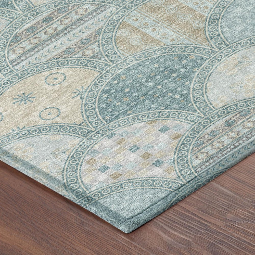 8' X 10' Teal Blue And Silver Geometric Washable Indoor Outdoor Area Rug HomeRoots