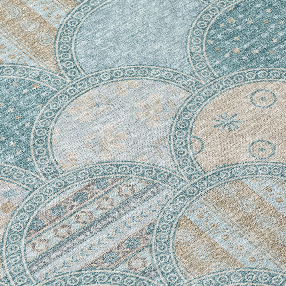 8' X 10' Teal Blue And Silver Geometric Washable Indoor Outdoor Area Rug HomeRoots