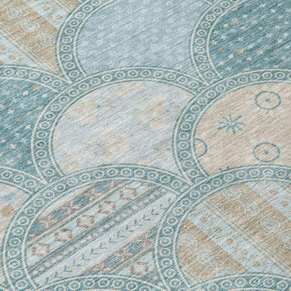 8' X 10' Teal Blue And Silver Geometric Washable Indoor Outdoor Area Rug HomeRoots