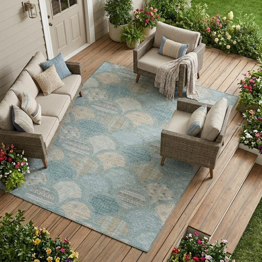 9' X 12' Teal Blue And Silver Geometric Washable Indoor Outdoor Area Rug HomeRoots
