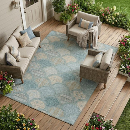 9' X 12' Teal Blue And Silver Geometric Washable Indoor Outdoor Area Rug HomeRoots