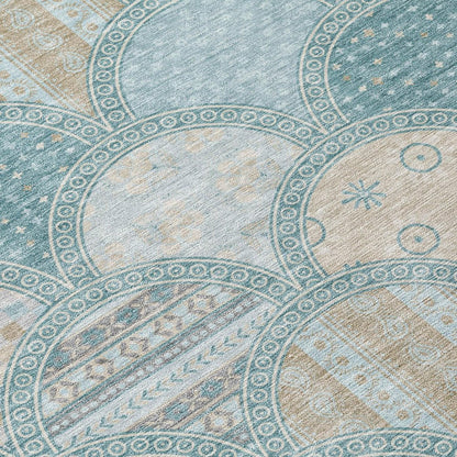 9' X 12' Teal Blue And Silver Geometric Washable Indoor Outdoor Area Rug HomeRoots