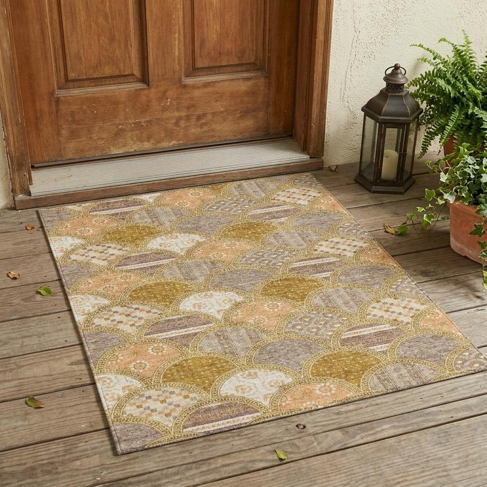 3' X 5' Walnut And Gold Geometric Washable Indoor Outdoor Area Rug HomeRoots