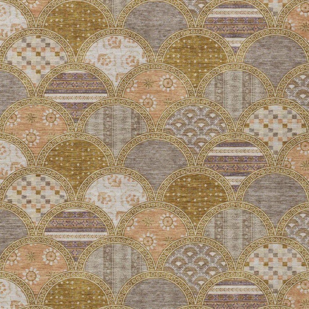 5' X 8' Walnut And Gold Geometric Washable Indoor Outdoor Area Rug — view 7
