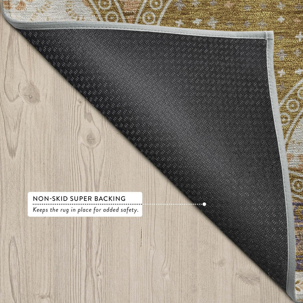 5' X 8' Walnut And Gold Geometric Washable Indoor Outdoor Area Rug