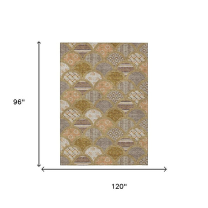 8' X 10' Walnut And Gold Geometric Washable Indoor Outdoor Area Rug HomeRoots