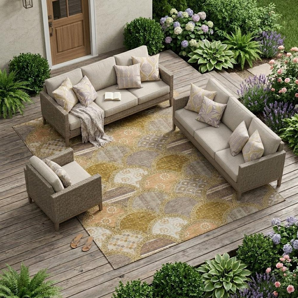8' X 10' Walnut And Gold Geometric Washable Indoor Outdoor Area Rug HomeRoots