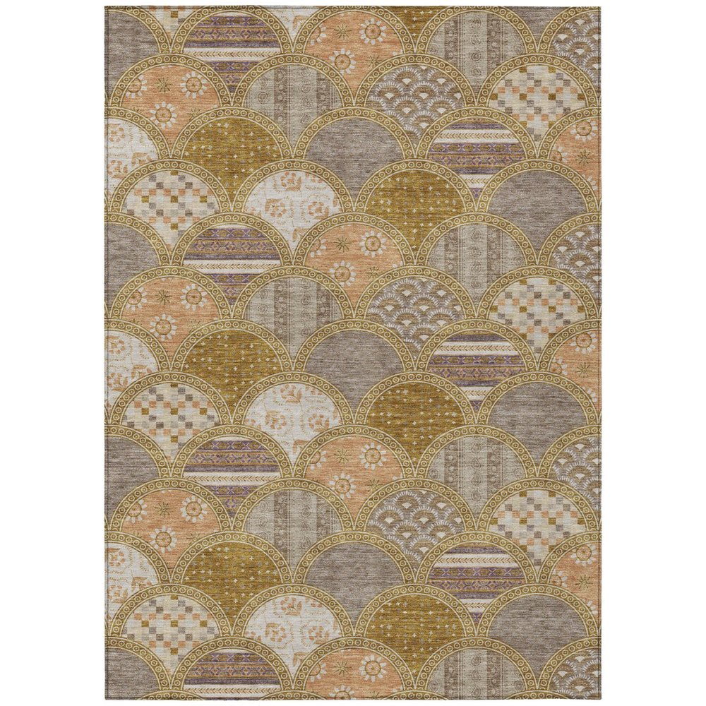 8' X 10' Walnut And Gold Geometric Washable Indoor Outdoor Area Rug HomeRoots