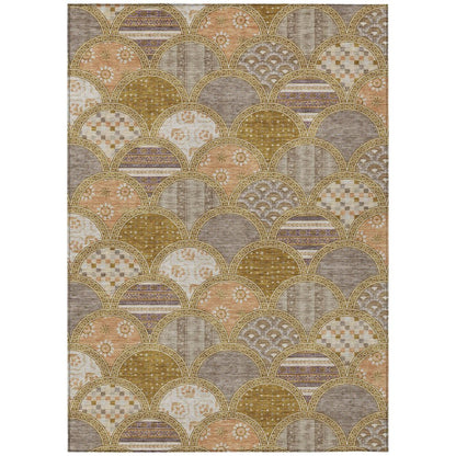 8' X 10' Walnut And Gold Geometric Washable Indoor Outdoor Area Rug HomeRoots