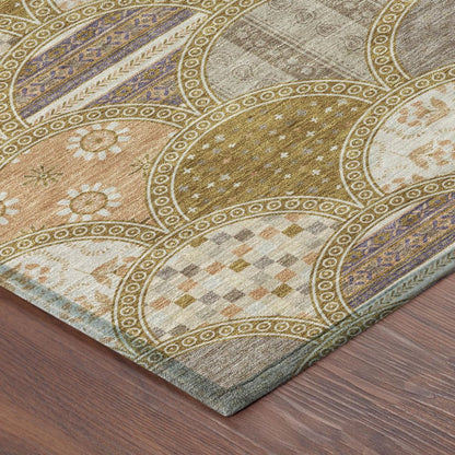 8' X 10' Walnut And Gold Geometric Washable Indoor Outdoor Area Rug HomeRoots