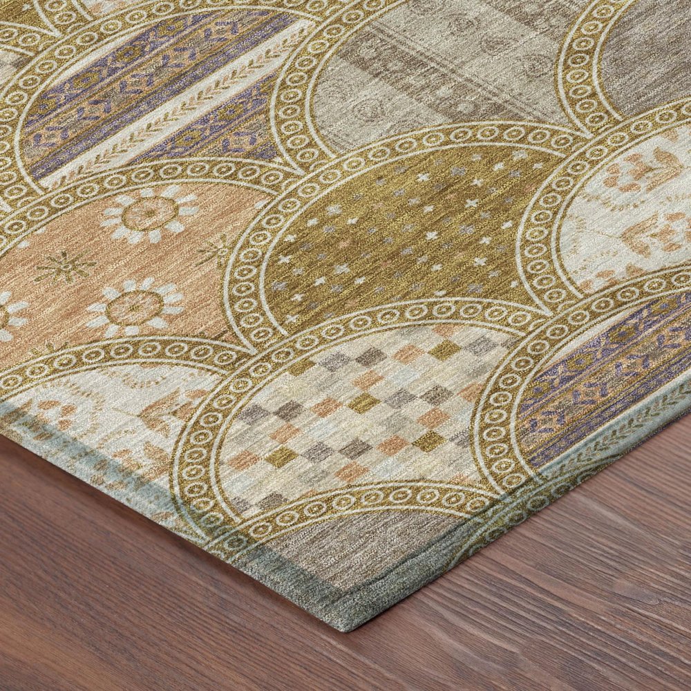 9' X 12' Walnut And Gold Geometric Washable Indoor Outdoor Area Rug HomeRoots